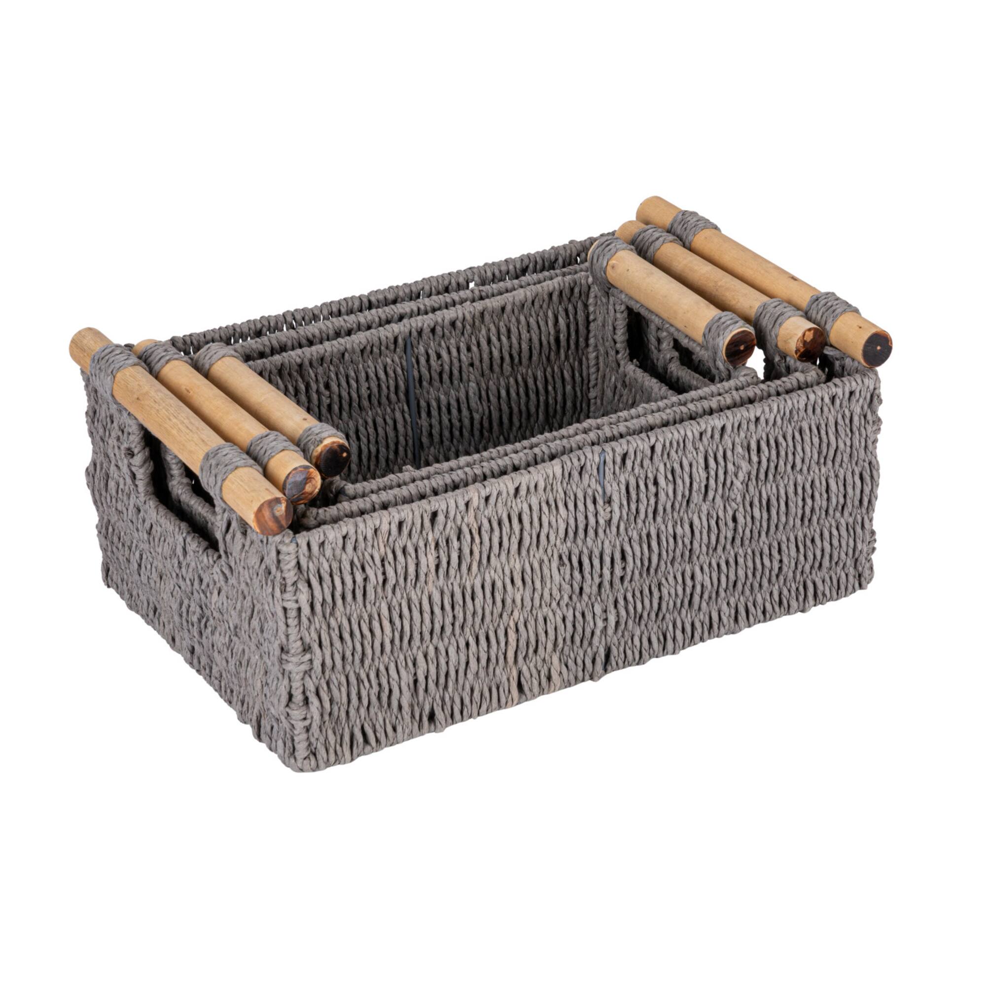 Household Essentials Paper Rope with Wooden Handles Basket Set